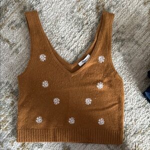 Brown Knit Crop Top with White Accents